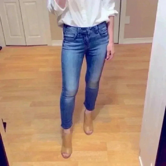 Silver Skinny Jeans Aiko High Capri Ankle Crop Mid Blue Denim Size 26 - Picture 9 of 16